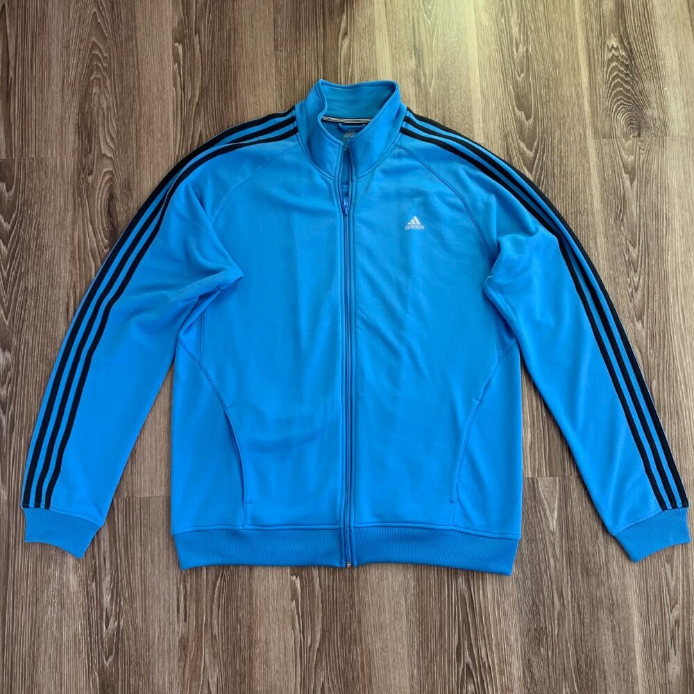 Adidas Blue Black Stripe Light Weight Zip Up Track Jacket, Size XL